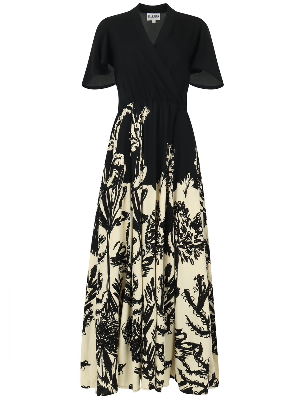 Bel Kazan La Vie En Rose Dress Black and Cream Floral Surplice Maxi Dress Large